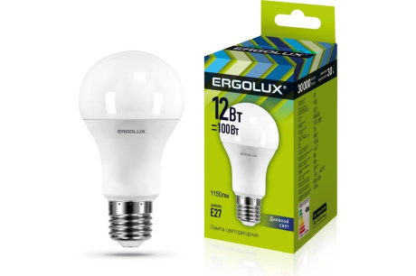 Купить Лампа Ergolux LED ЛОН 12Вт Е27 6500К колба А60 12880 фото №1