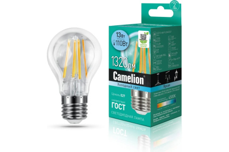 Купить Лампа Camelion LED 13Bт Е27 4500К колба А60-FL филамент 13717 фото №2