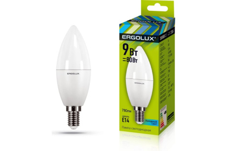 Купить Лампа светодиод. Ergolux LED 9Вт Е14 4500К свеча 172-265В 13168 фото №1