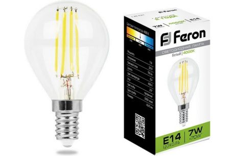 Купить Лампа светодиодная FERON LB-95 7W 230V E14 шар 4000K 45*82mm G45 25480 фото №1